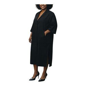 Terea By Andrea Pitter Black 100% Tencel Shirt Dress XXL MIDI 3/4 Sleeves Pocket